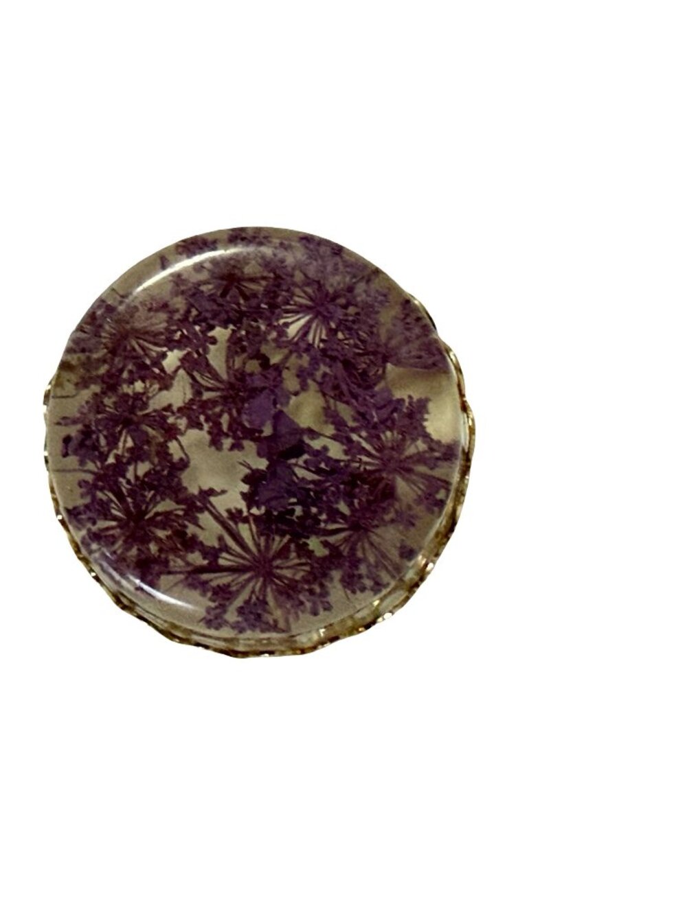 Vintage Dried Flower Resin Brooch Purple Botanical Floral Cabochon Pin 1"